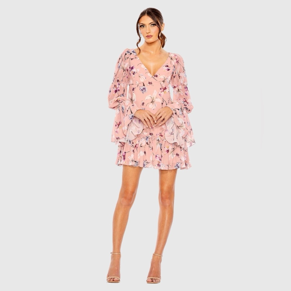 Mac Duggal Pink Flutter Sleeve Mini Dress
